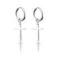 Silver punk cross hoop earrings with layered pendants in polished stainless steel - Stacked Double Cross Punk Style