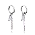 Silver punk hoop earrings with skull pendant and metal chain detail for men and women - Hollow Skull Long Chain Style