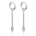 Silver punk style stainless steel dangle earrings with long chain and cone spike charms - Long Chain Cone Spike Punk Style