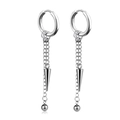 Silver hoop earrings featuring a hanging chain with spike pendant and round beads - Hoop Chain Cone Bead Combination