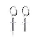 Polished silver metal hoop earrings with dangling cross charms on a white background - Polished Cross Pendant Style