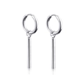 Minimalist silver surgical steel hoop earrings with long vertical pillar pendant charms - Minimalist Long Bar Column Dangle Style