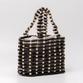 Bolso de mano artesanal con cuentas negras y crema y forro de lino con cordón - 16.5*9*13CM / Contraste Blanco y Negro (DY250002-1)