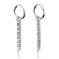 Silver stainless steel hoop earrings featuring double chain drop pendants in neutral style - Double Chain Combination Dangle Style