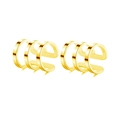 Set of 12 golden triple-layer ear cuffs with minimalist wrap-around C-shape design - Three-Line Design / Style A Gold