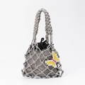 Handmade grey woven hollow mesh handbag with nylon rope knot and beaded butterfly charm - Gray (DY250007-1)