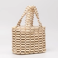 Bolso de mano de cuentas de madera caladas con cuentas de contraste y bolsa interior - 16.5*9*13CM / Veta de Madera Beige (DY250002-2)