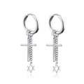 Silver hoop earrings with cross, star of David, and delicate chain pendants - Cross Chain Hexagram Combination