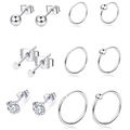 12-delige zilveren roestvrijstalen oorknoppen en oorringen set met zirkonia stenen - Piercing Sieraden Combinatieset