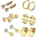 12-piece gold earring set featuring hoops, screw studs, and sparkling zircon stones - Combination Set Style