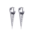 Silver stainless steel hoop earrings featuring geometric cone pendants with triple cutouts - Silver Geometric Triangle Dangle (Style 12)