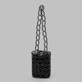 Handgefertigte schwarze Perlen-Beuteltasche mit Kordelzug-Innentasche und Schultergurt - 12x12x18cm / Schwarz