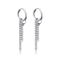 Silver dangling hoop earrings with dual fine chains and metal bead in industrial style - Double Length Chain Bead Industrial Style