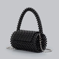 Elegante zwarte cilindrische handtas van kralen met zilveren schouderketting - 17*10*10CM / Zwart