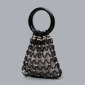 Handmade black and marble white beaded handbag with large round resin handles - 22cm x 23cm / Black (DY250006-2)