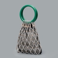 Handmade silver beaded tote bag with green resin handles and gray satin lining - 22cm x 23cm / Silver Green (DY250006-3)