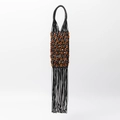 Handmade black macrame handbag with amber stones and long bohemian fringe tassels - Black With Amber Beads