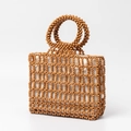 Handmade brown wood bead handbag with hollow grid design and canvas lining bag - One Size / Retro Brown Wood Color Style (BB250019-3)