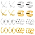 16-piece gold and silver non-pierced ear cuff set featuring geometric cross and line designs - Mixed Colors Geometric Styles Set