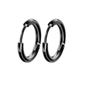 Classic black hoop earrings set in polished stainless steel for men and women - Classic Smooth Black Hoop Earring (Style D)