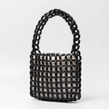 Bolso de mano hecho a mano con cuentas de madera negras y bolsa interior de crema - 18*6*16CM / Negro