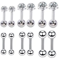 12-delige zilveren piercing set van roestvrij staal met 16G 1.2mm zirkoon oorknopjes - Set met Diverse Stijlen