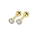 Golden 4-prong zircon screw back earrings pair with secure barbell ball backing - Four Claw Inlaid Zirconia Stud Earrings (Style C)