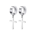 Boucles d'oreilles magnétiques en acier argenté avec croix pour oreilles non percées - Style Clip avec Pendentif Croix / Acier