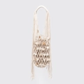 Handmade woven net shoulder bag with shell sequins and long tassels in off-white finish - Woven Shell Style (DY250008-2) / Beige (DY250008-2)