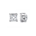Set de 2 pendientes magnéticos plateados con circonitas de corte princesa sin agujero - Botón de zirconia cuadrado de corte princesa (Estilo C)