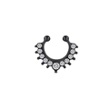 Black plated septum ring with white cubic zirconia stones in a U-shaped design - Horseshoe Rhinestone / Black Style E