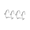 Silver S-shaped double-layered ear cuff set with bright white zircon stones - S-Shaped Rhinestone Style / Steel