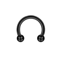 Polished black stainless steel horseshoe piercing ring with screw-on double ball ends - Glossy Black Horseshoe Double Ball Style