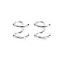 Silver non-piercing double-layered ear cuff set with a polished metallic finish - Double-line Design / Style B Silver