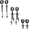 Set of 3 pairs black punk stainless steel hoop earrings with cross and chain pendants - Style Combination / Black