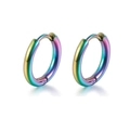 Pendientes de aro de acero inoxidable con degradado arcoíris y acabado pulido - Redondo (Estilo B) / Multicolor