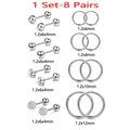 Detailed size guide for 16-piece silver piercing set showing bars and hoop diameters - Piercing Jewelry Set