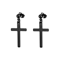 Paire de boucles d'oreilles croix en acier inoxydable noir mat avec fermoir papillon - Boucles d'oreilles clous pendentif croix