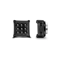 Square black magnetic stud earrings set with nine black stones for non-pierced ears - 9-Grid Square Rhinestone Style (8mm Style C)