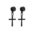 Par de pendientes magnéticos negros de acero inoxidable con cruz de estilo punk mate - Negro