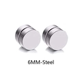 Paire de boucles d'oreilles magnétiques 6mm en acier argenté avec zircons sans perçage - Style Disque Rond (Style B) / 6mm / Acier