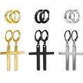12-teiliges Edelstahl-Ohrring-Set mit Kreuzanhängern in Gold, Schwarz und Silber Farben - Kreuz- und Creolen-Kombination / Werkzeug-Set Kombination