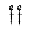 Black stainless steel hoop earrings with triple cross pendants in punk gothic style - Triple Cross Chain Style / Black