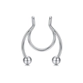 Silver double-layered horseshoe nose ring with polished spherical ends in steel - Double Layer Horseshoe / Steel Style D