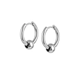 Pair of polished silver hoop earrings with moving metal bead accent for unisex style - Style A-Ball