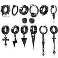 14-piece black stainless steel punk earring set with cross, lightning and stud pendants - Mixed Earring Set