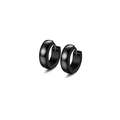 Sleek black stainless steel hoop earrings with polished finish and hinged closure - Thick Wide Band Black Huggie Hoop (Style E)