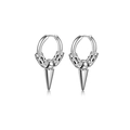 Punk style silver hoop earrings with vintage textures and sharp cone spike pendants - Style C-Spike Pendant