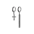 Asymmetric gunmetal earrings set featuring a cross pendant and a fine hanging chain - Asymmetric Cross and Chain Earrings (Style H)