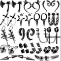 12 Paar Punk-Gothic-Ohrringe aus schwarzem Metall mit Kreuz-, Totenkopf- und Spike-Motiven - Multi-Stil-Set